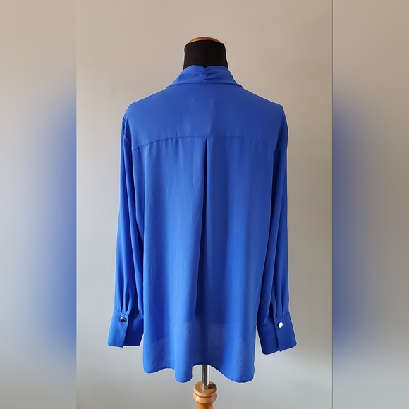 LAURA Women's 14 Electric Blue Semi Sheer V Neckline Blouse Tunic - Picture 7 of 9